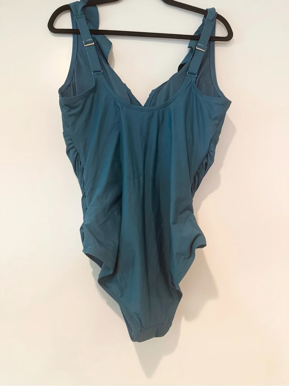 NEW DKNY Teal Ruffle V-Neck One-Piece Swimsuit Large - Picture 2 of 6